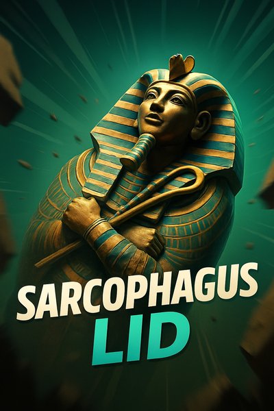 Dynamic Sarcophagus Lid Illustration with Bold Design Elements