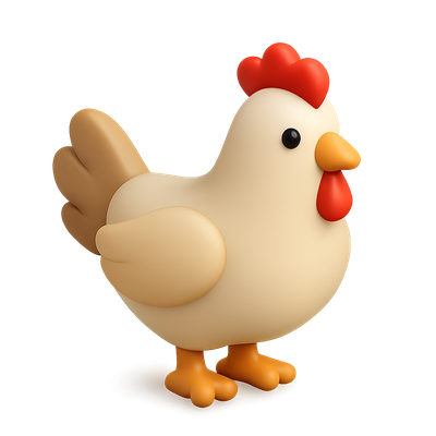 Stylized 3D Chicken Icon with Volumetric Design