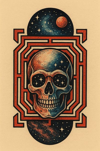 Colorful Skull Tattoo Design with Cosmic Elements