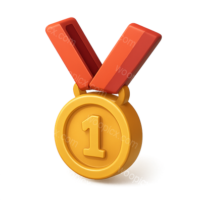 3D Gold Medal Icon with Red Ribbon for First Place