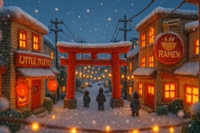 Whimsical Woolen Winter Scene in Little Tokyo