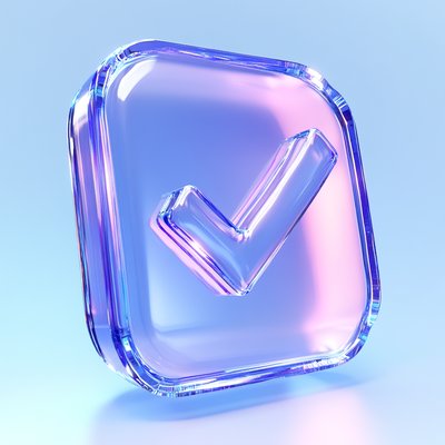 3D Glossy Checkmark Icon with Gradient Effect