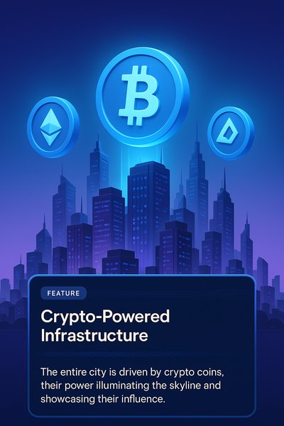 Futuristic City Skyline with Crypto Coins Illuminating