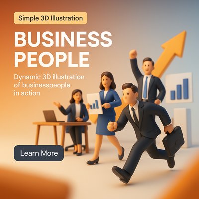 Dynamic 3D Illustration of Business People in Action