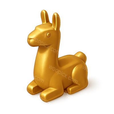Stylized 3D Gold Llama Icon in Isometric View