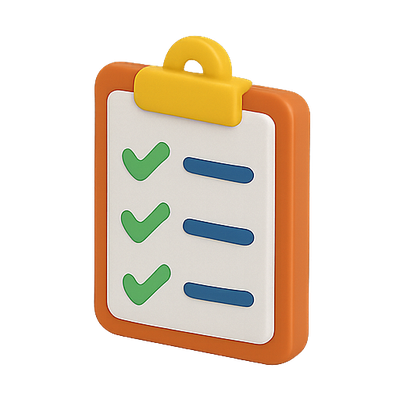 3D Clip Board with Checkmarks and Lines