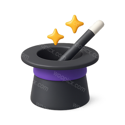 Stylized Magic Hat Icon with Wand and Sparkles
