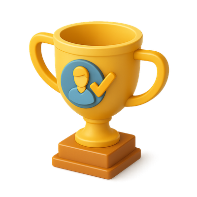 3D Customer Success Trophy Icon in Vibrant Colors
