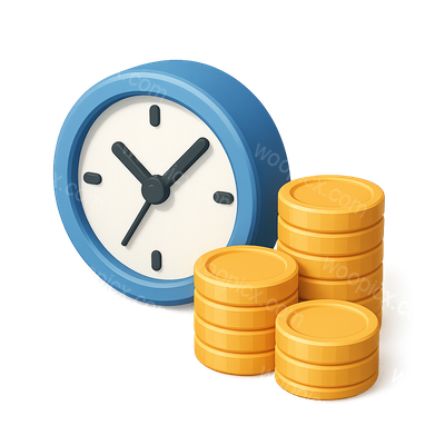 Stylish 3D Clock Next to Golden Coins
