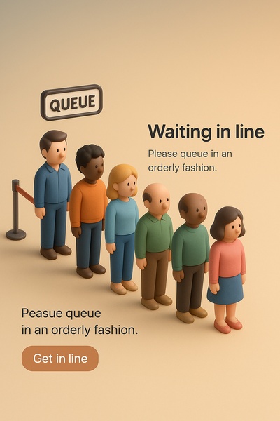 Detailed 3D Illustration of a Queue with Text Elements