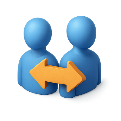 3D Bilateral Icon with Two Figures and an Arrow