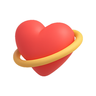 3D Heart Icon with Orbiting Ring Design