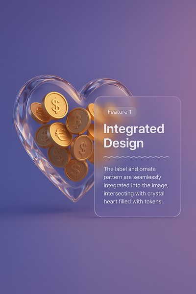 Crystal Heart with Integrated Token Design Illustration