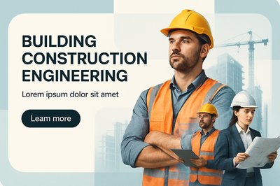 Modern Construction Design with Engineers and Bold Typography