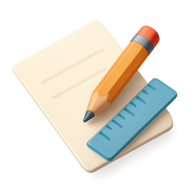 3D Drawing Tools: Pencil, Ruler, and Paper Icon