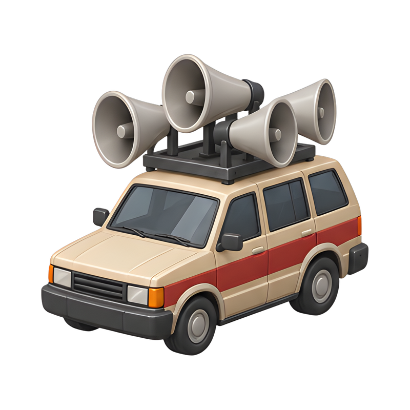 car with roof-mounted loudspeakers