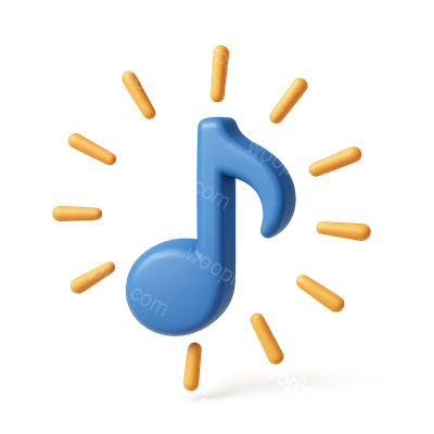 3D Musical Notes Icon with Radiating Lines