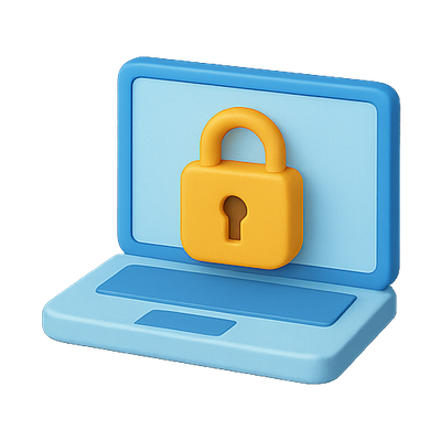3D Illustration of a Laptop with a Lock Symbol
