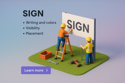 3D Perspective Scene with Characters Working on a Sign