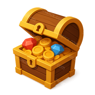 3D Treasure Chest Icon with Gems and Coins