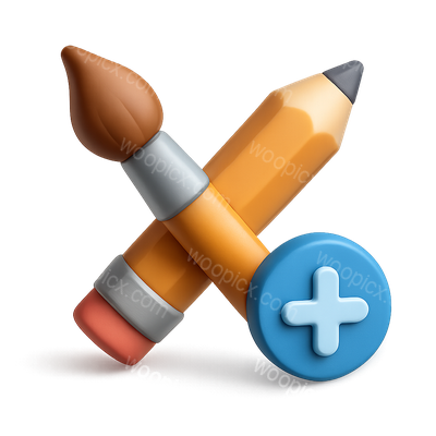 Colorful 3D Art Tools with a Plus Icon