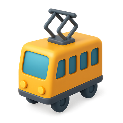 Stylized 3D Tram Icon with Isometric View