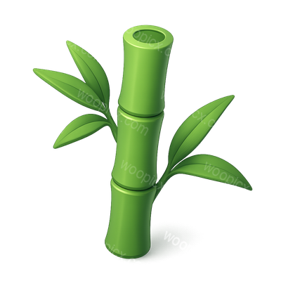 Stylized 3D Bamboo Icon with Leaves in Isometric View