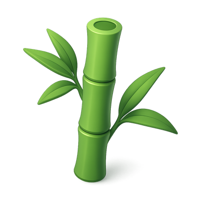 Stylized 3D Bamboo Icon with Leaves in Isometric View