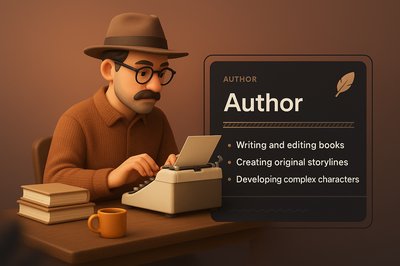 3D Illustration of an Author at Work with Typewriter
