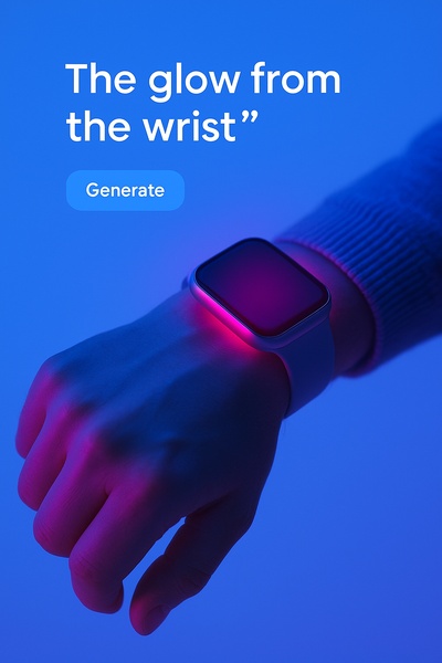 Vibrant Neon Glow from a Wristwatch on Blue Background