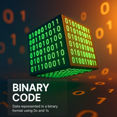 3D Illustration of Binary Code Concept with Cube and Background