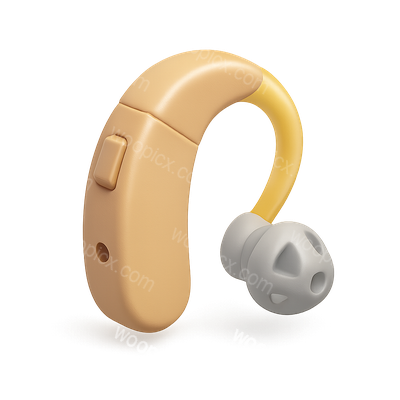 Stylish 3D Hearing Aid Icon with Transparent Background