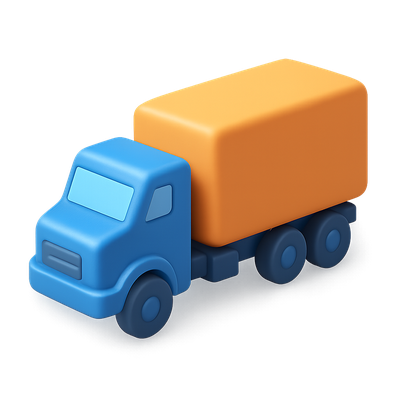 Stylized 3D Truck Icon with Trailer in Isometric View
