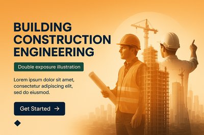 Digital Illustration of Building Construction Engineering with Double Exposure