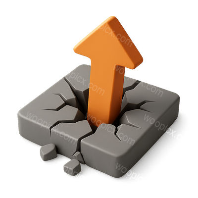 3D Breakthrough Icon with Arrow and Cracked Base