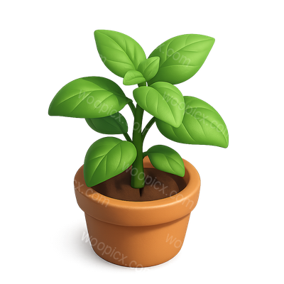 Vibrant 3D Basil Plant Icon with Isometric Design