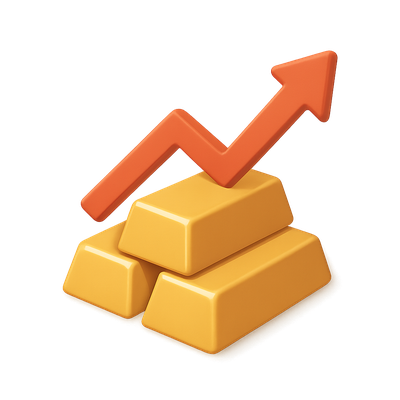 3D Gold Bars with Upward Trend Icon Representation