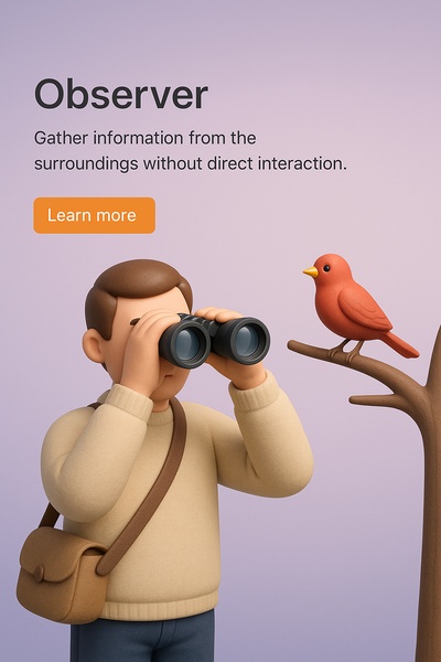 3D Observer Illustration with Bird and Binoculars