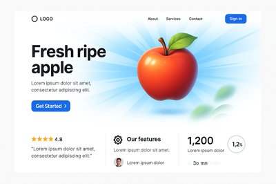 Dynamic Landing Page Design Featuring a Fresh Ripe Apple