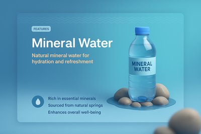 3D Illustration of Mineral Water with Features and Design Elements