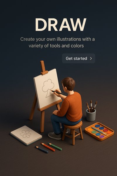 3D Scene of Drawing Tools and Artist in Realistic Style