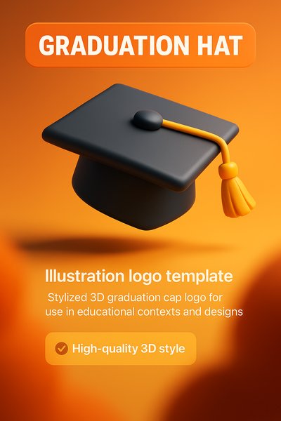 3D Graduation Cap Logo Template for Educational Designs
