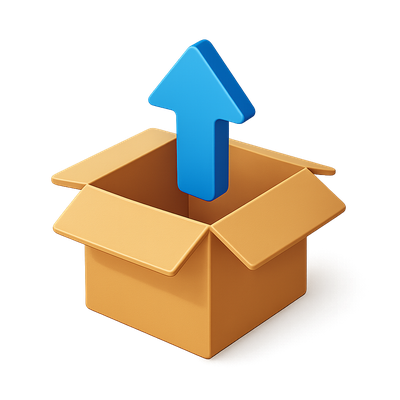 3D Open Box Icon with Arrow - Isometric Design