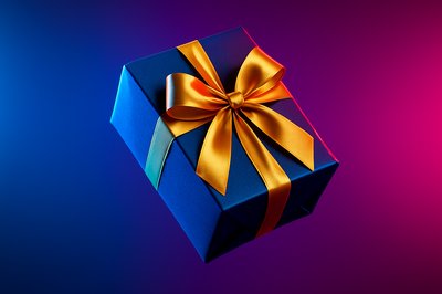 Elegant Dark Blue Gift Box with Gold Ribbon on Vibrant Background