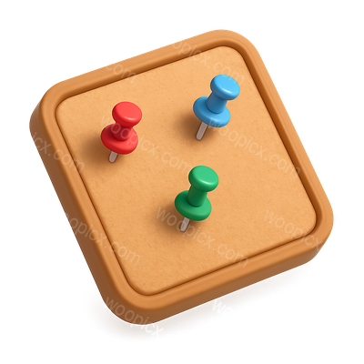 Stylized 3D Corkboard Icon with Colorful Tacks