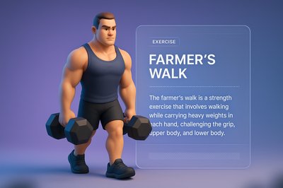 3D Illustration of Farmer's Walk Exercise with Informative Block