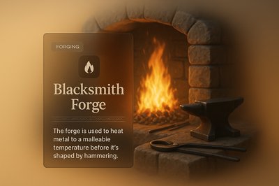 3D Blacksmith Forge Illustration with Informative Overlay