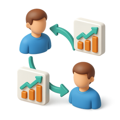Stylized 3D Copy Trading Icon in Isometric View