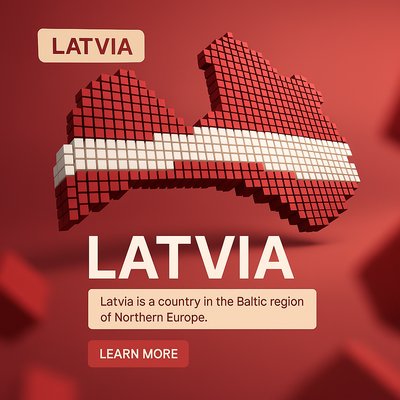 Stylized 3D Map Representation of Latvia with Bold Colors