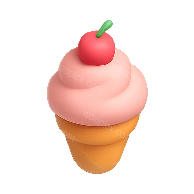 3D Render of a Whimsical Ice Cream Cone with Cherry